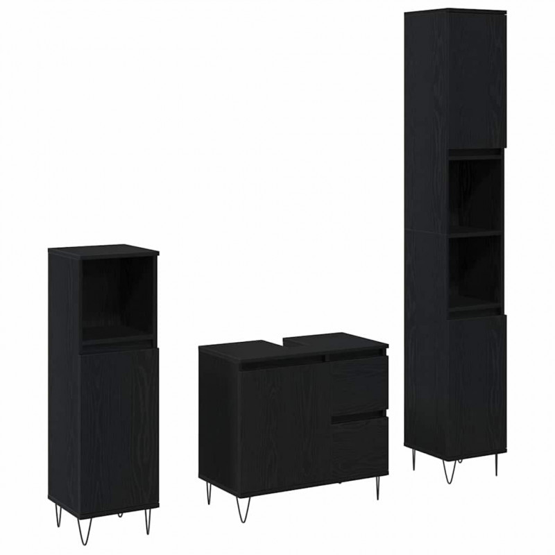 Zestaw mebli łazienkowych 3 pcs Czarny Dąb 30 x 30 x 190 cm