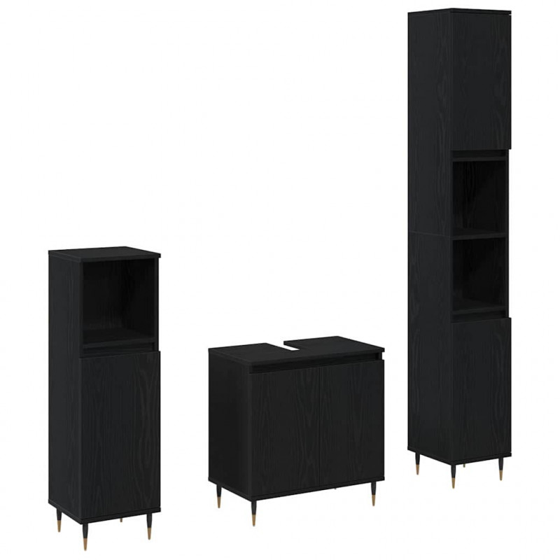 Zestaw mebli łazienkowych 3 pcs Czarny Dąb 30 x 30 x 190 cm