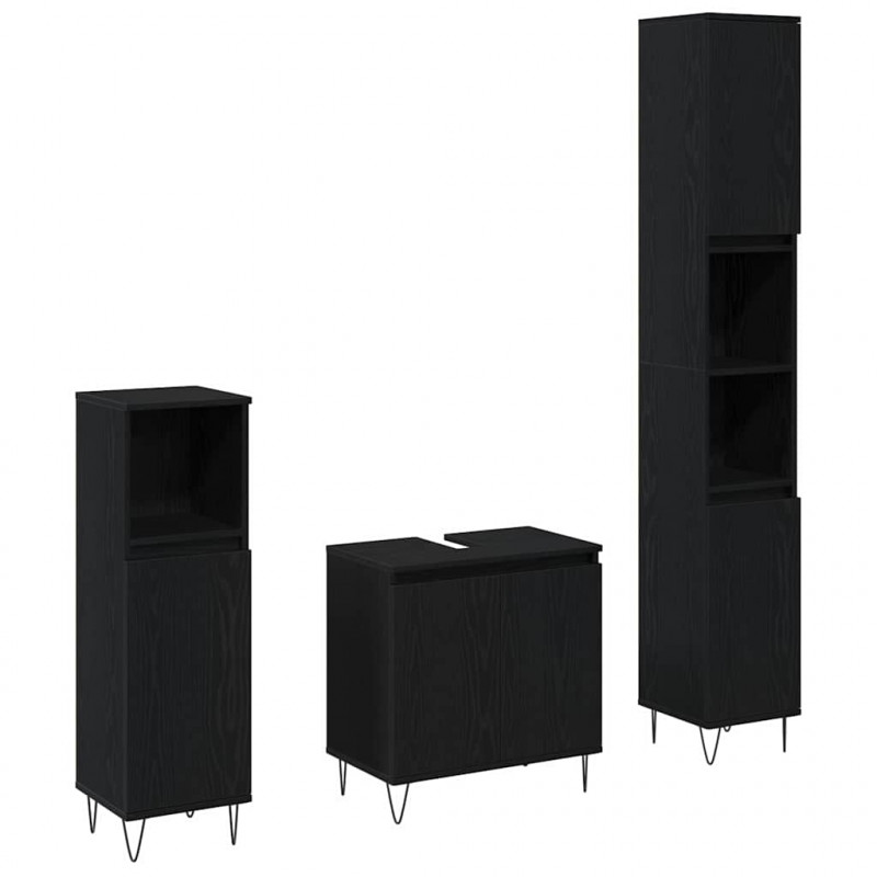 Zestaw mebli łazienkowych 3 pcs Czarny Dąb 30 x 30 x 190 cm