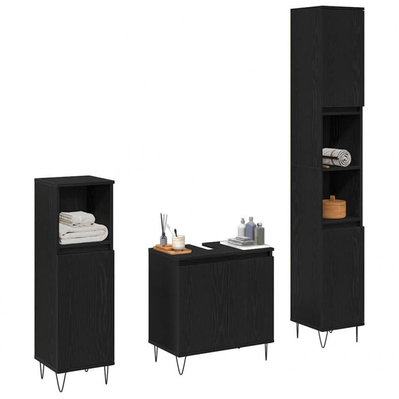 Zestaw mebli łazienkowych 3 pcs Czarny Dąb 30 x 30 x 190 cm