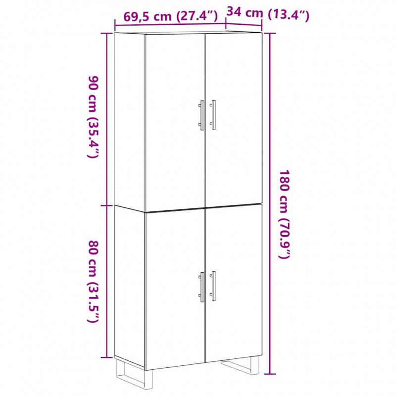 Highboard 2 pcs Czarny dąb 69,5 x 34 x 180 cm
