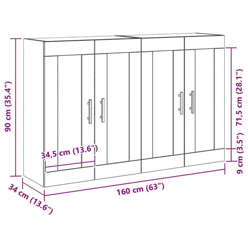 Szafka wisząca 2 pcs Stare drewno 69,5 x 34 x 90 cm