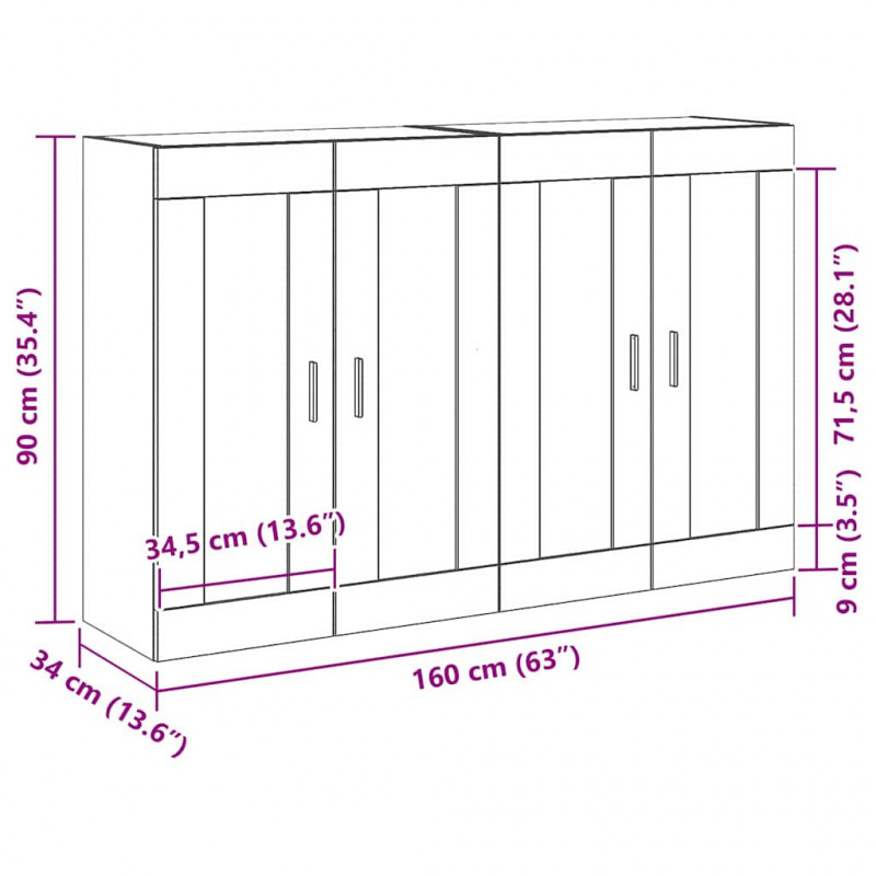 Szafka wisząca 2 pcs Dąb rzemieślniczy 69,5 x 34 x 90 cm