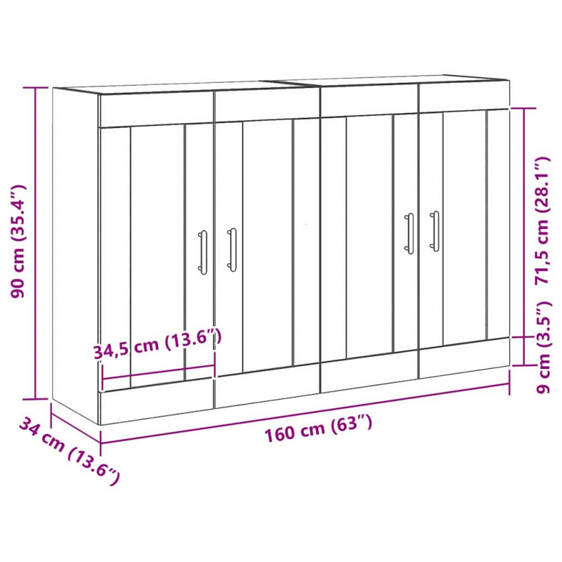 Szafka wisząca 2 pcs Czarny Dąb 69,5 x 34 x 90 cm