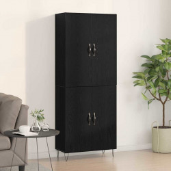 Highboard 2 pcs Czarny Dąb Drewno inżynieryjne i szkło