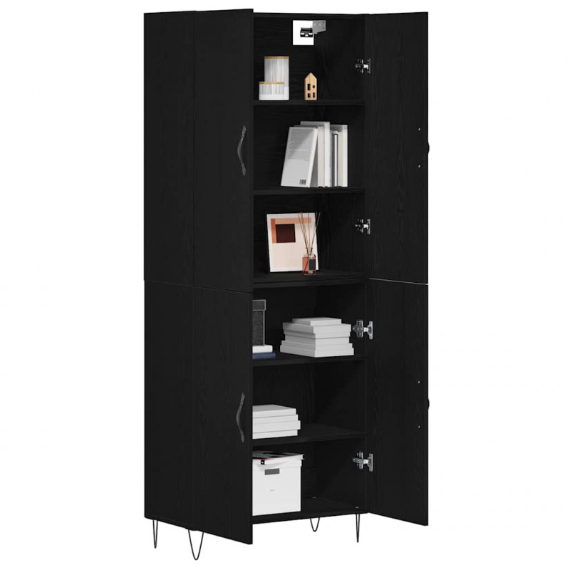 Highboard 2 pcs Czarny Dąb Drewno inżynieryjne i szkło