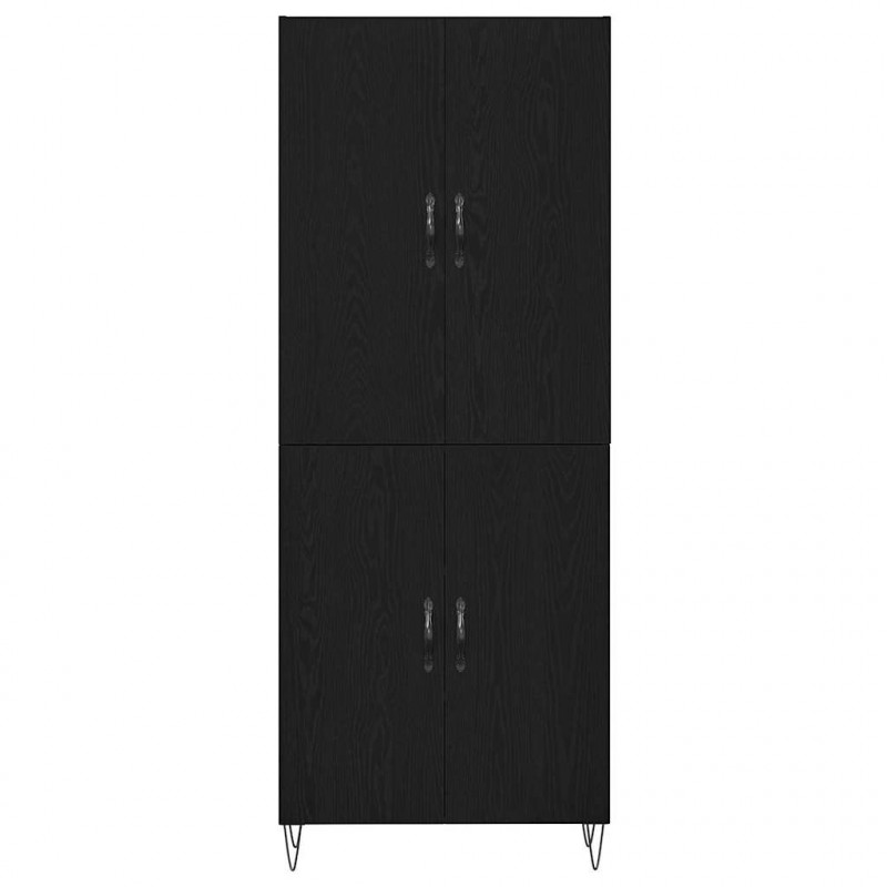 Highboard 2 pcs Czarny Dąb Drewno inżynieryjne i szkło