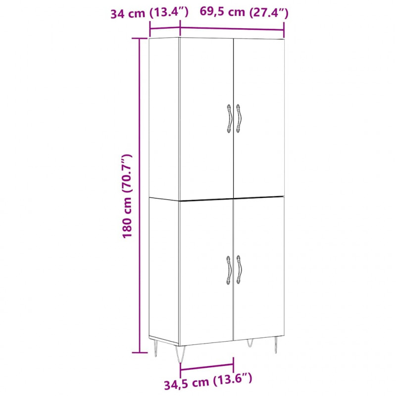 Highboard 2 pcs Czarny Dąb Drewno inżynieryjne i szkło