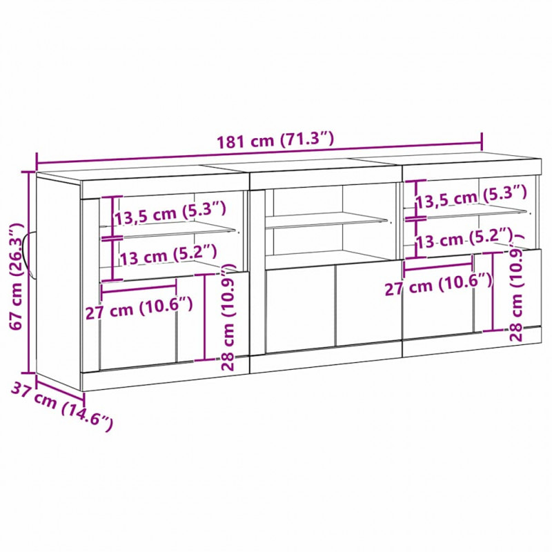 Komoda LED Ze LED Lights Stare drewno 181 x 37 x 67 cm