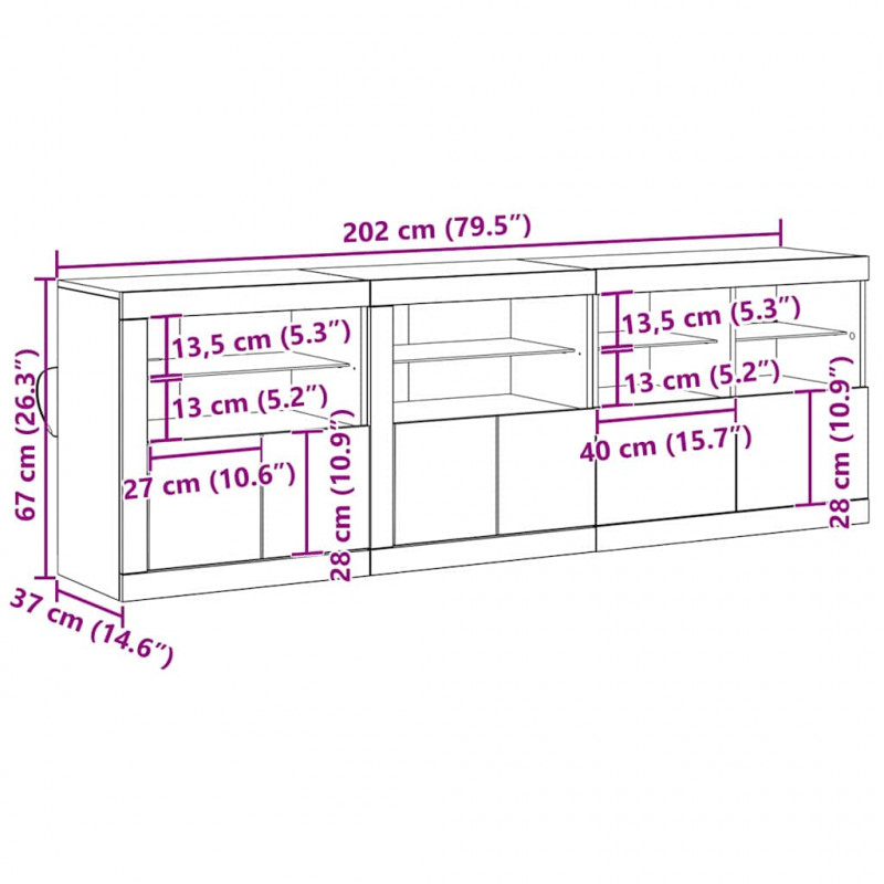 Komoda LED Ze LED Lights Stare drewno 202 x 37 x 67 cm