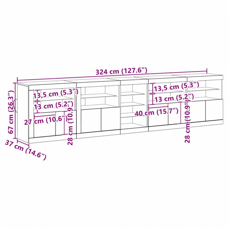 Komoda LED Ze LED Lights Stare drewno 283 x 37 x 67 cm