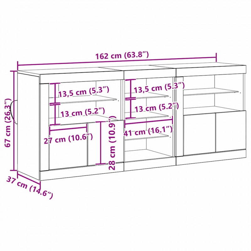 Komoda LED Ze LED Lights Stare drewno 162 x 37 x 67 cm