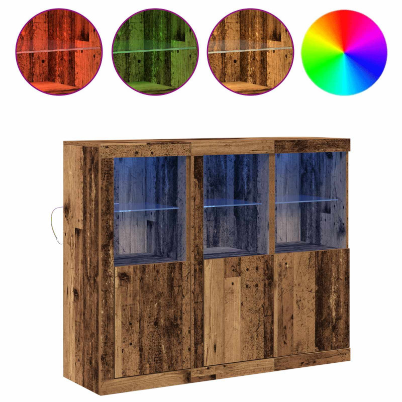 Komoda LED Ze LED Lights 3 pcs Stare drewno 123 x 37 x 100 cm
