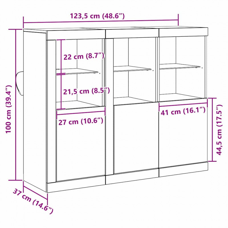 Komoda LED Ze LED Lights 3 pcs Stare drewno 123 x 37 x 100 cm