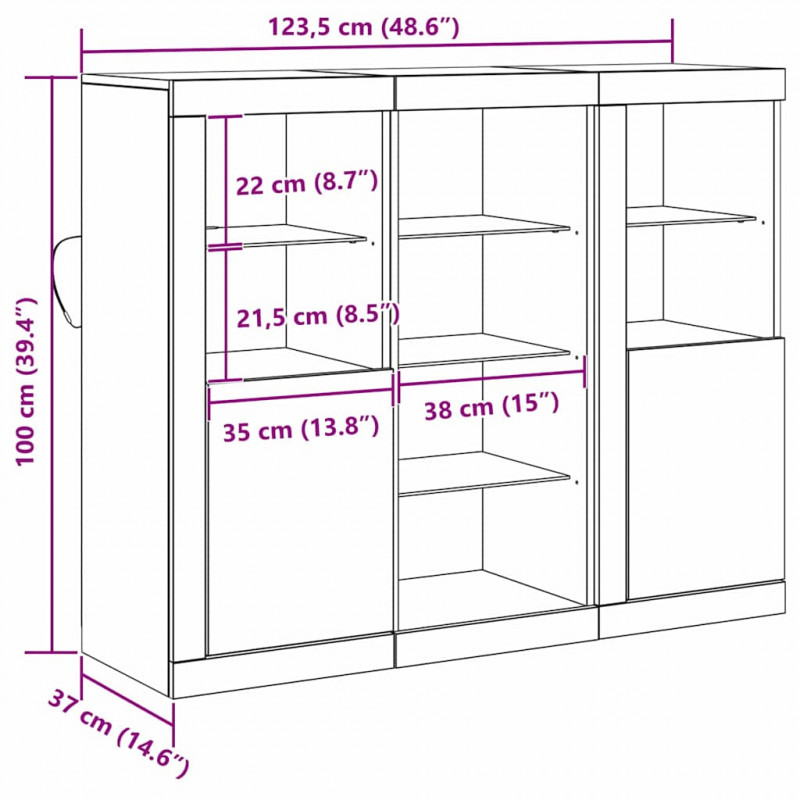 Komoda LED Ze LED Lights Stare drewno 123 x 37 x 100 cm