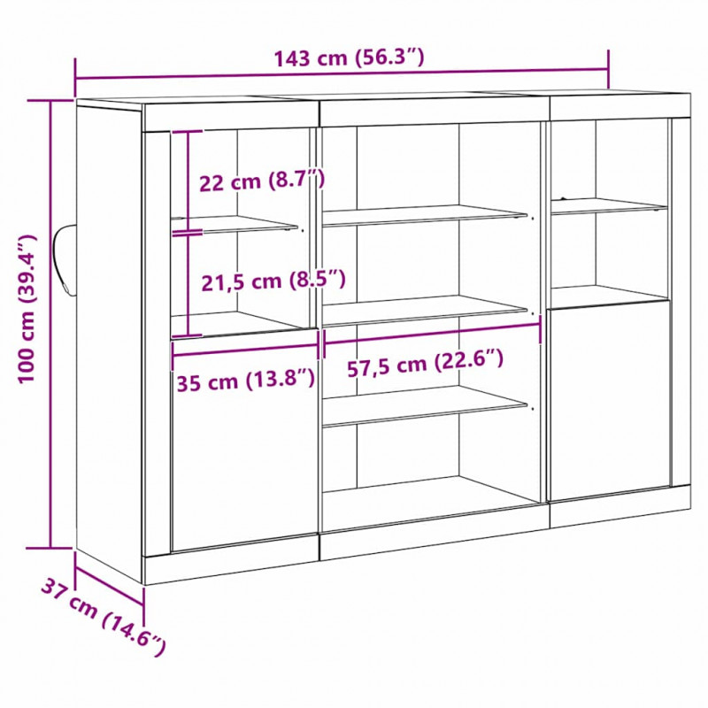 Komoda LED Ze LED Lights Stare drewno 142,5 x 37 x 100 cm