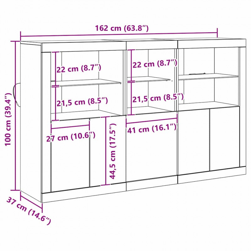 Komoda LED Ze LED Lights Stare drewno 162 x 37 x 100 cm
