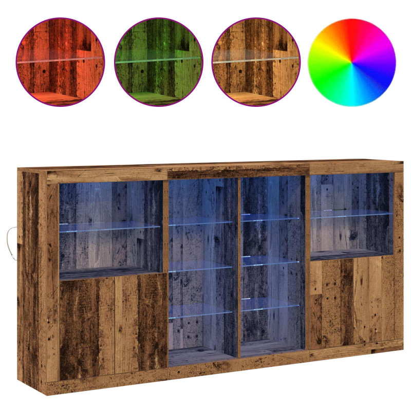Komoda LED Ze LED Lights 3 pcs Stare drewno 202 x 37 x 100 cm