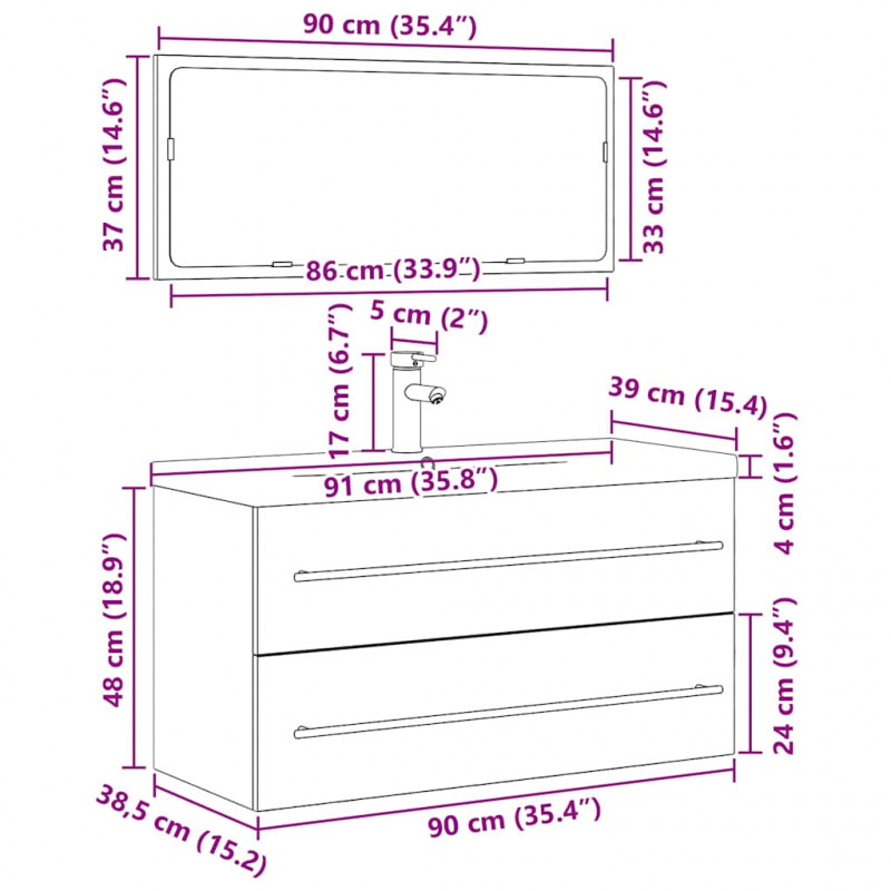 Szafka pod umywalkę z szufladą 3 pcs Czarny Dąb