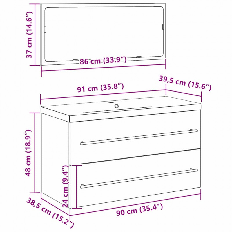 Szafka pod umywalkę z szufladą 3 pcs Czarny Dąb