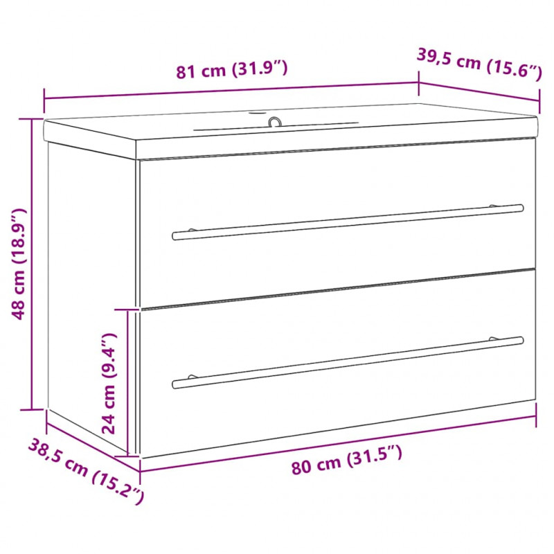 Szafka pod umywalkę 2 pcs Stare drewno 80 x 38,5 x 48 cm