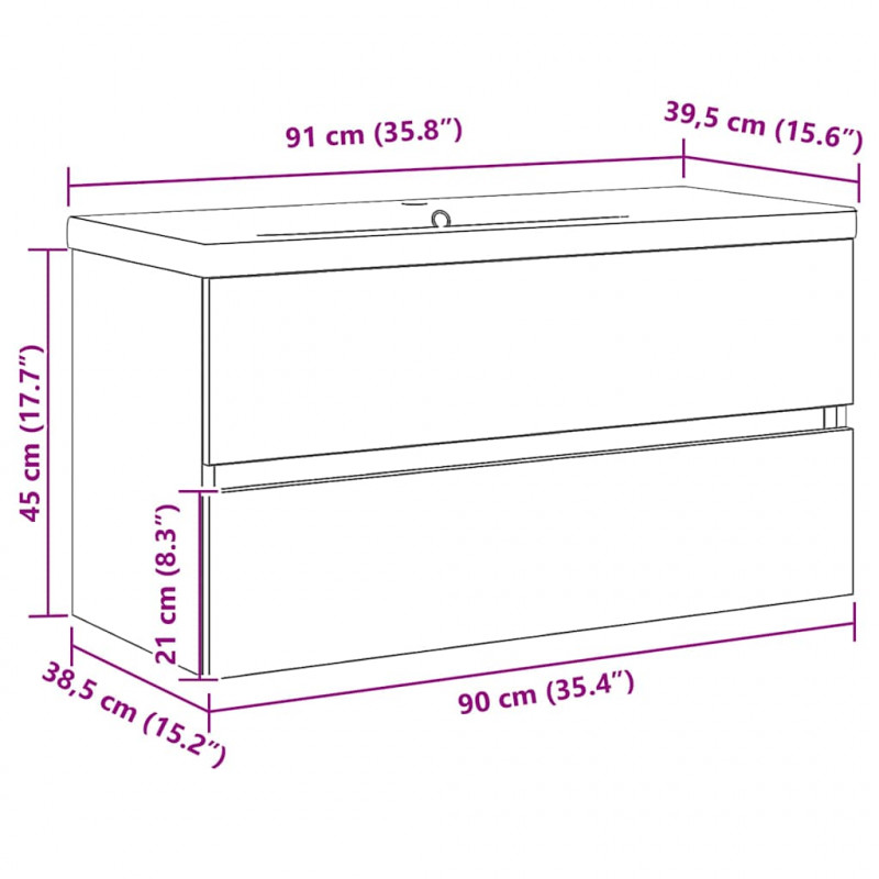 Szafka pod umywalkę z drzwiami Czarny Dąb 80 x 39 x 62 cm