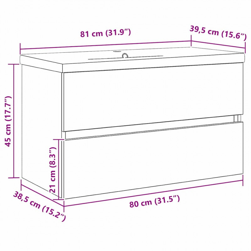 Szafka pod umywalkę z drzwiami Czarny Dąb 80 x 39 x 62 cm