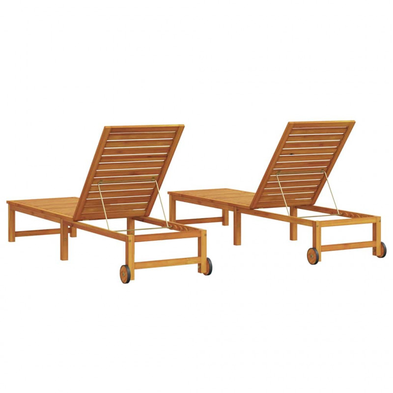 Leżak 2 pcs Brązowy 202 x 53 x 89 cm Lite Drewno Akacji