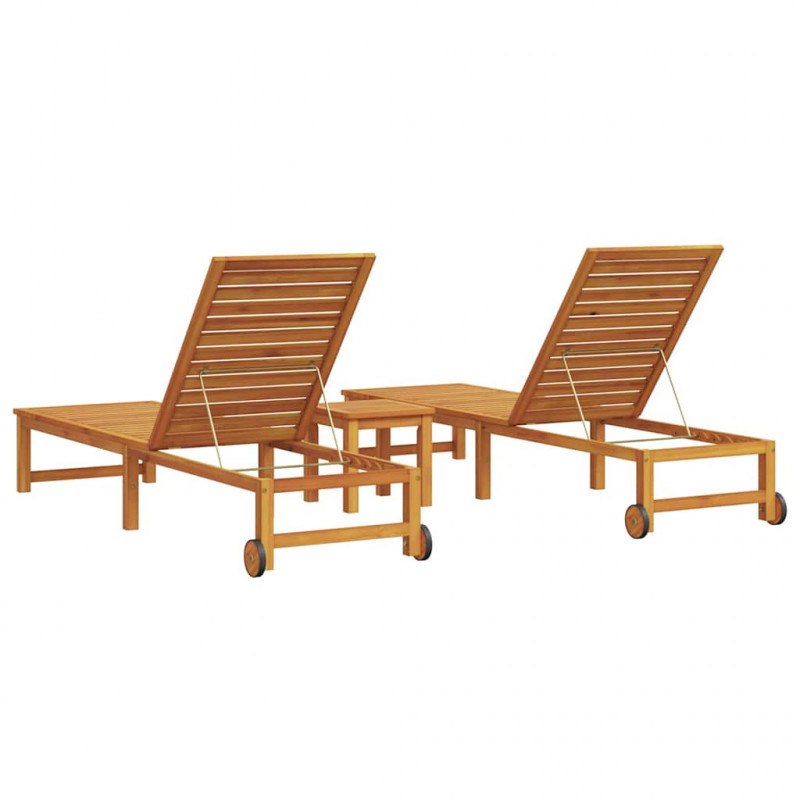 Leżak 3 pcs Brązowy Lite Drewno Akacji