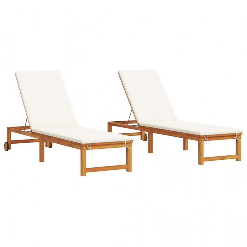 Leżak 2 pcs Brązowy 202 x 53 x 89 cm Lite Drewno Akacji