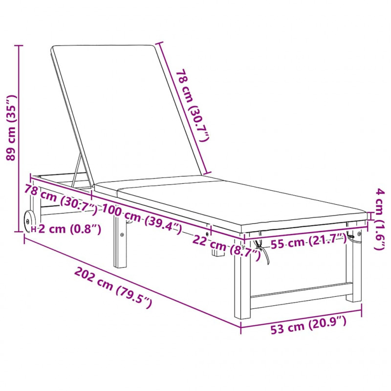 Leżak 2 pcs Brązowy 202 x 53 x 89 cm Lite Drewno Akacji