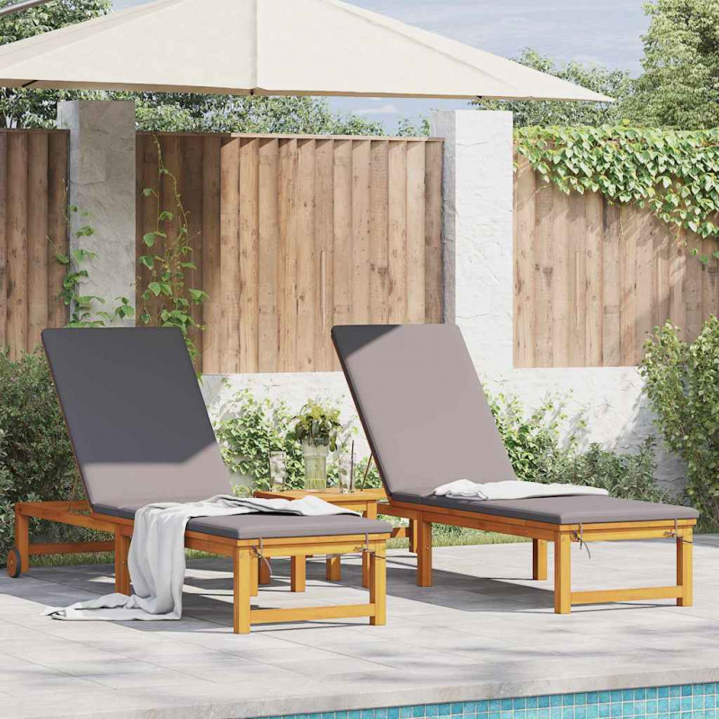 Leżak 2 pcs Brązowy 202 x 53 x 89 cm Lite Drewno Akacji