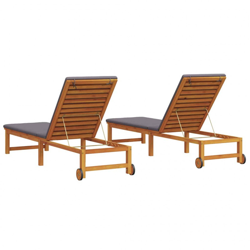 Leżak 2 pcs Brązowy 202 x 53 x 89 cm Lite Drewno Akacji