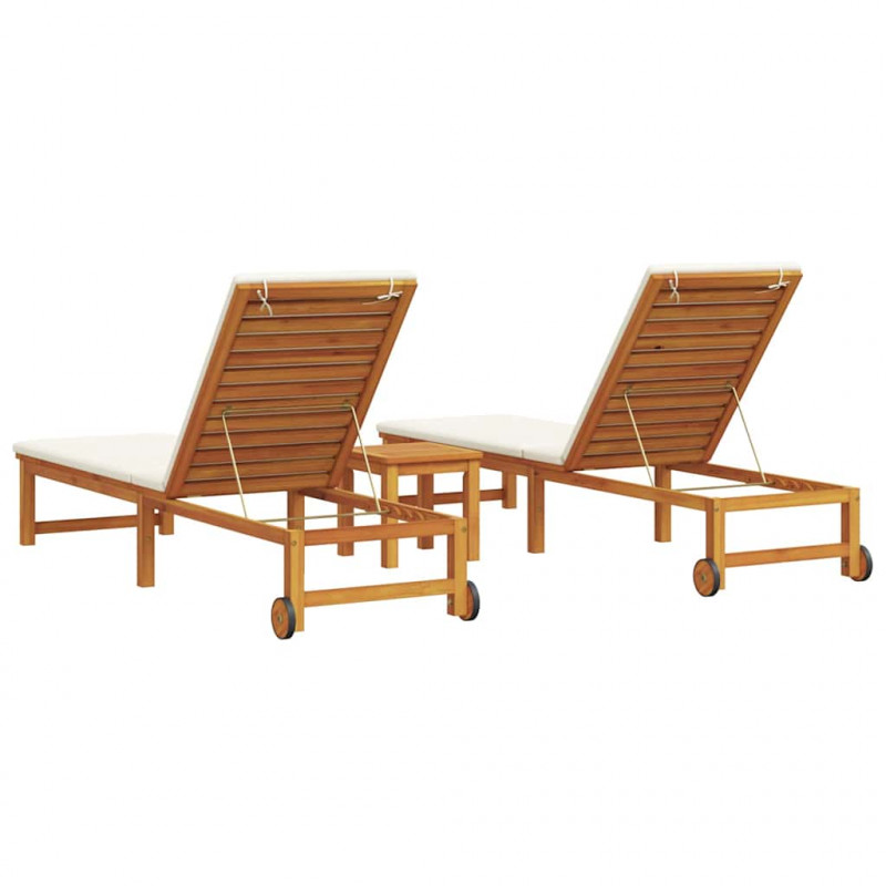 Leżak 3 pcs Brązowy Lite Drewno Akacji