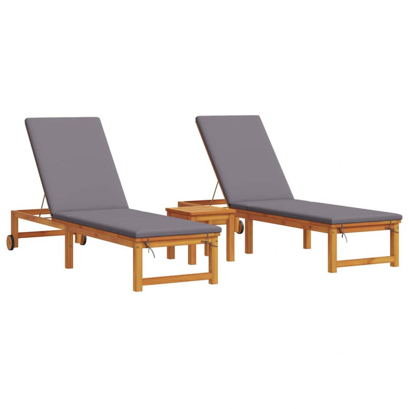 Leżak 3 pcs Brązowy Lite Drewno Akacji