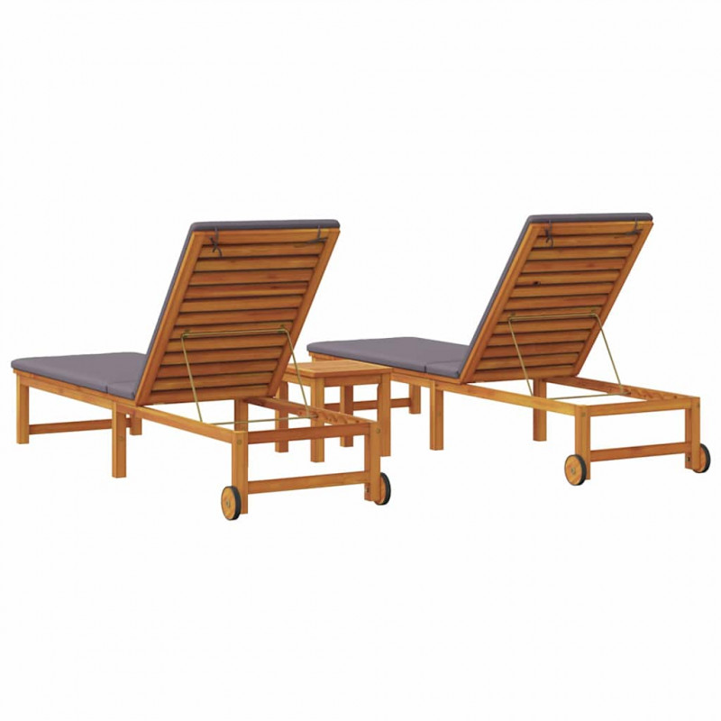Leżak 3 pcs Brązowy Lite Drewno Akacji