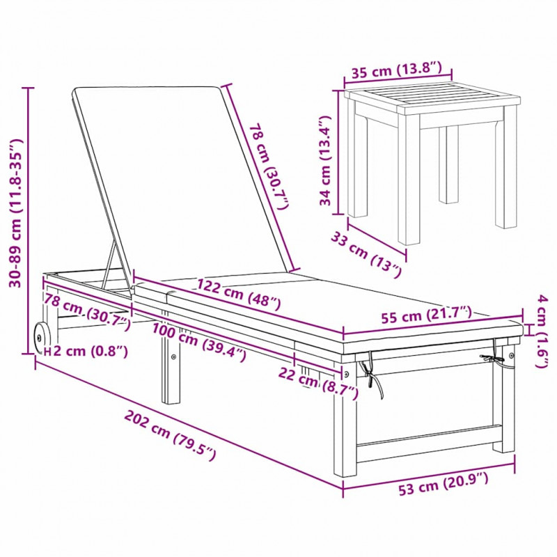Leżak 3 pcs Brązowy Lite Drewno Akacji