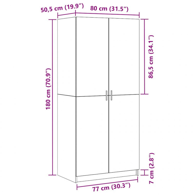 Garderoba Czarny Dąb 80 x 50,5 x 180 cm Materiał drewnopochodny