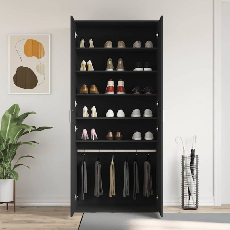Szafka na buty Czarny 80 x 39 x 178 cm Materiał drewnopochodny