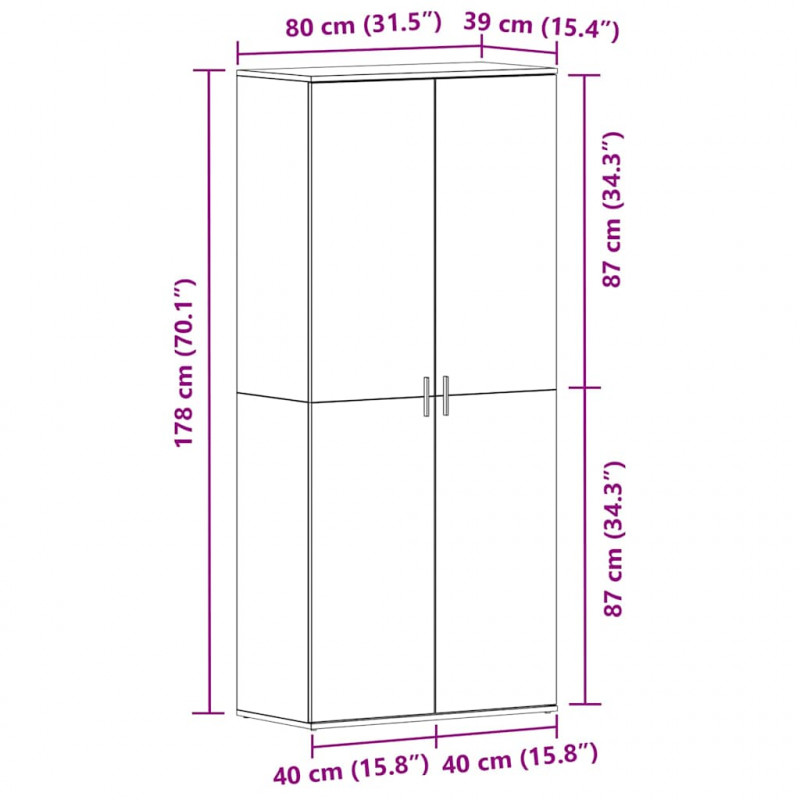 Szafka na buty z półką z drzwiami Czarny Dąb 80 x 39 x 178 cm
