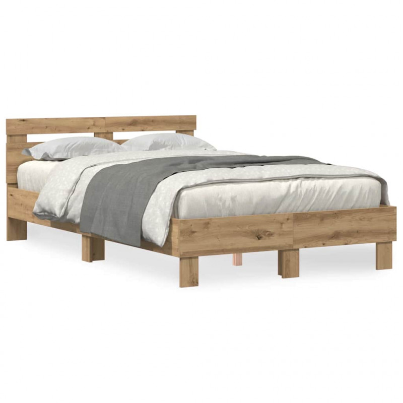 Ramka łóżka z LED Z zagłówkiem Dąb rzemieślniczy 135 x 190 cm
