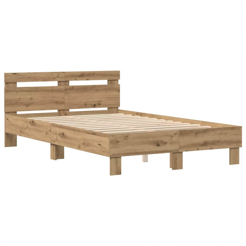 Ramka łóżka z LED Z zagłówkiem Dąb rzemieślniczy 135 x 190 cm