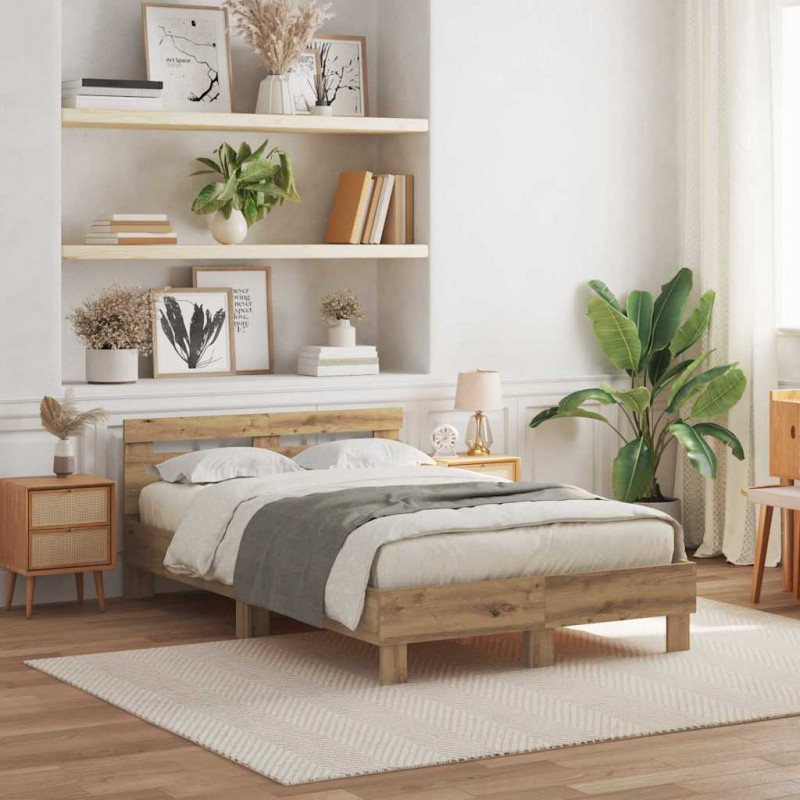 Ramka łóżka z LED Z zagłówkiem Dąb rzemieślniczy 120 x 190 cm