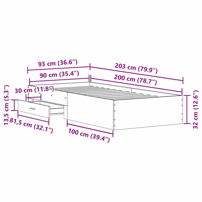 Ramka łóżka Czarny Dąb 90 x 200 cm Materiał drewnopochodny