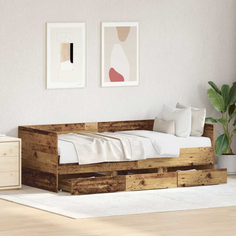 Łóżko dzienne Stare drewno 90 x 190 cm Materiał drewnopochodny