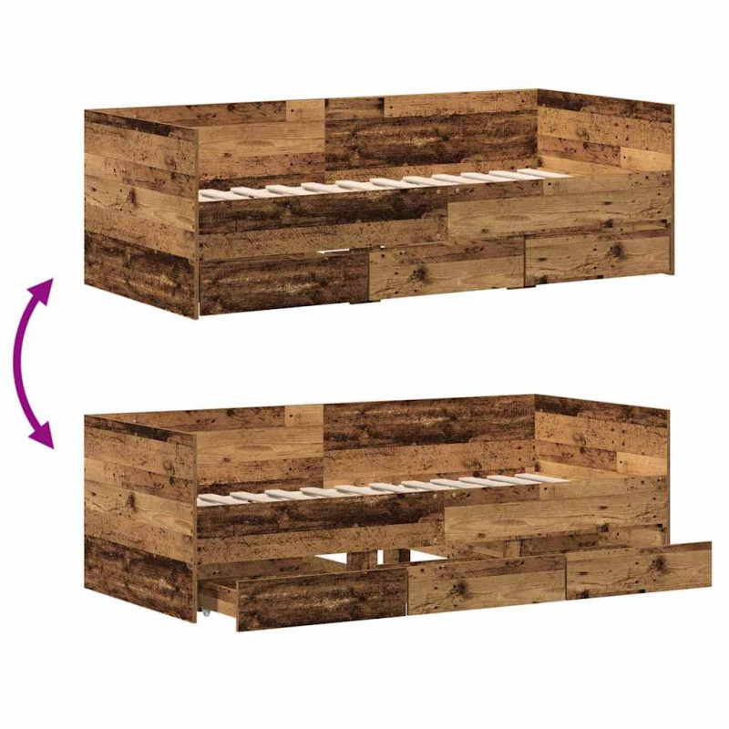 Łóżko dzienne Stare drewno 90 x 190 cm Materiał drewnopochodny