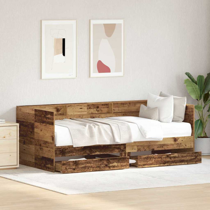 Łóżko dzienne Stare drewno 90 x 200 cm Materiał drewnopochodny