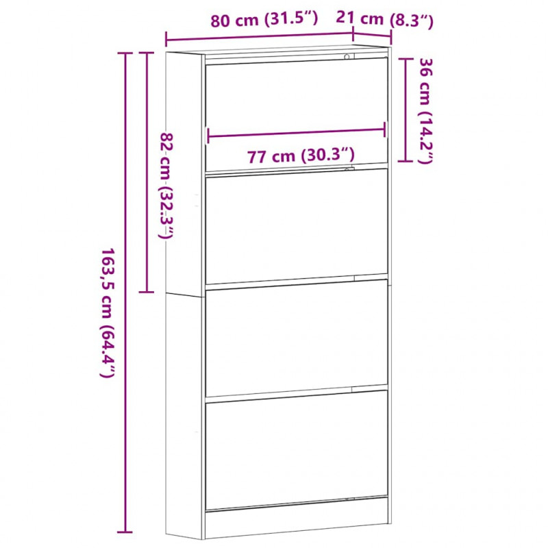 Szafka na buty z półką z drzwiami Czarny Dąb 80 x 21 x 163,5 cm