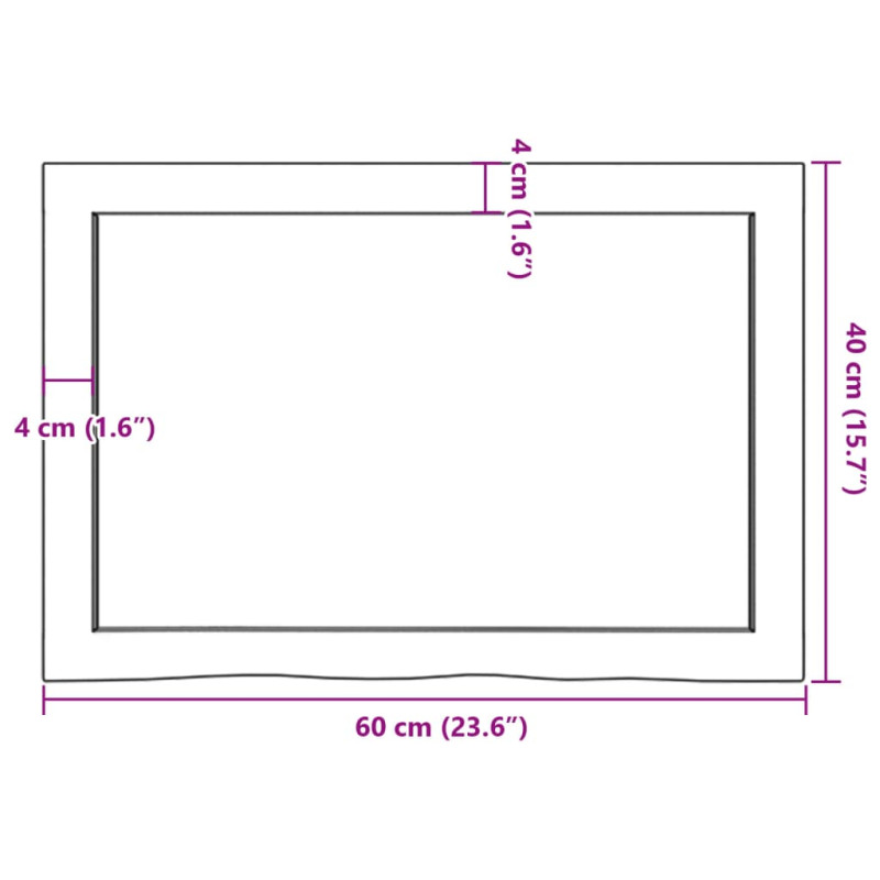 Półka, 60x40x(2-6) cm, surowe lite drewno dębowe