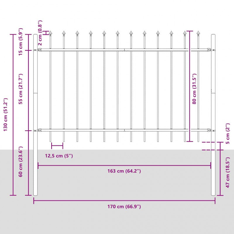 Ogrodzenie Ogrodowe 3 pcs Szary 5,1 x 0,8 m